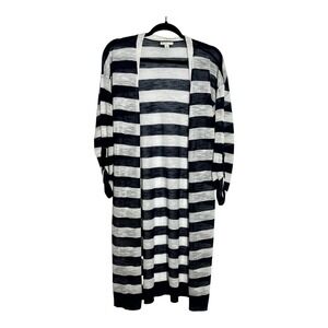 C. Est. 1946 Womens Navy Blue White Striped Duster Cardigan Open Front Large